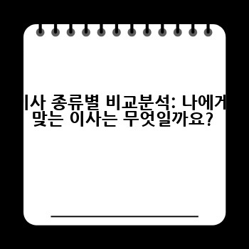 이사 종류별 비교분석: 나에게 맞는 이사는 무엇일까요?
